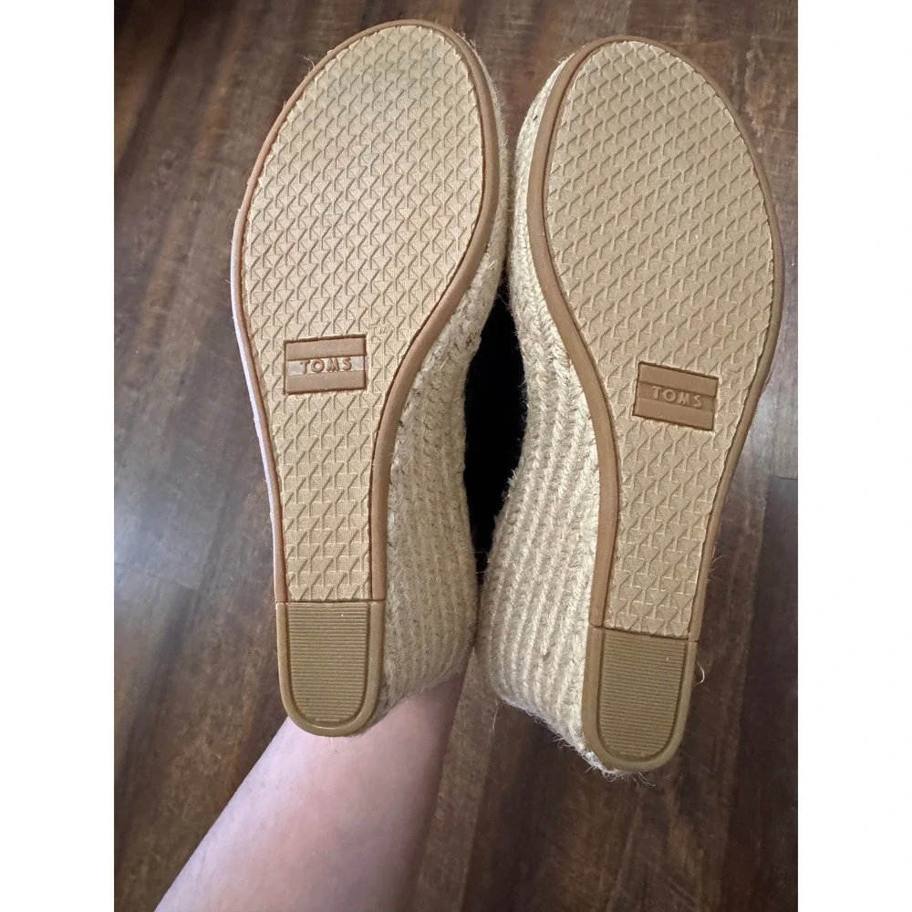 TOMS Women's 8.5 Black Espadrille Wedge Sandals Slingback Peep Toe
